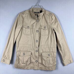 Liz Claiborn Utiltity Jacket Womens Size Medium Full Zip Up Mock Neck Beige